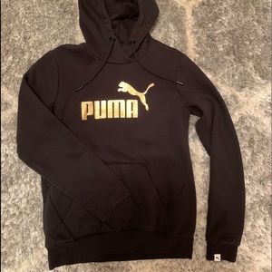 Black with gold lettering puma hoodie.